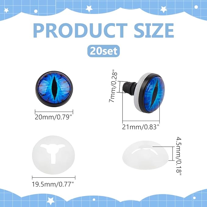 PH PandaHall 20 Sets Glow in The Dark Safety Eyes, 20mm Luminous Plastic Safety Craft Eye Dragon Eye Cabochons Crochet Eyes with Washer for Crochet Stuffed Animal Teddy Bear Halloween Decor, Blue