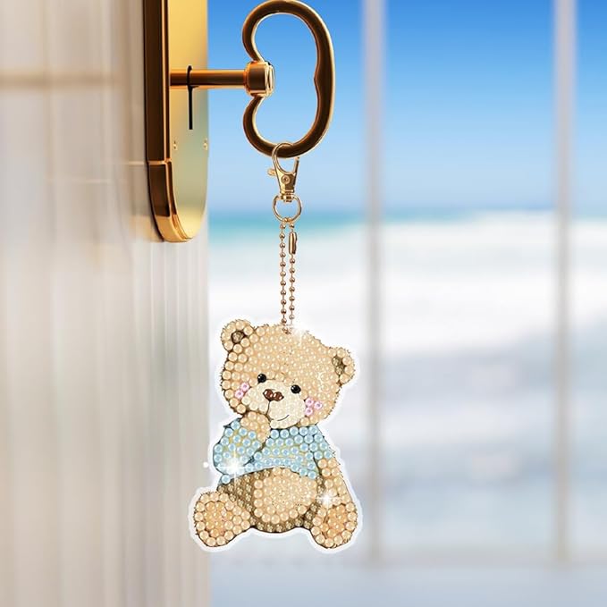 Diamond Painting Keychains Kits, Double Sided Diamond Art Keyrings for Adults, DIY Art Key Rings Ornaments Kits