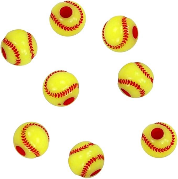 Iconikal 240-Count Acrylic Beads, 12mm Round Plastic Craft Beads for Bracelets, Necklaces, Keychains & Lanyards (Softball)