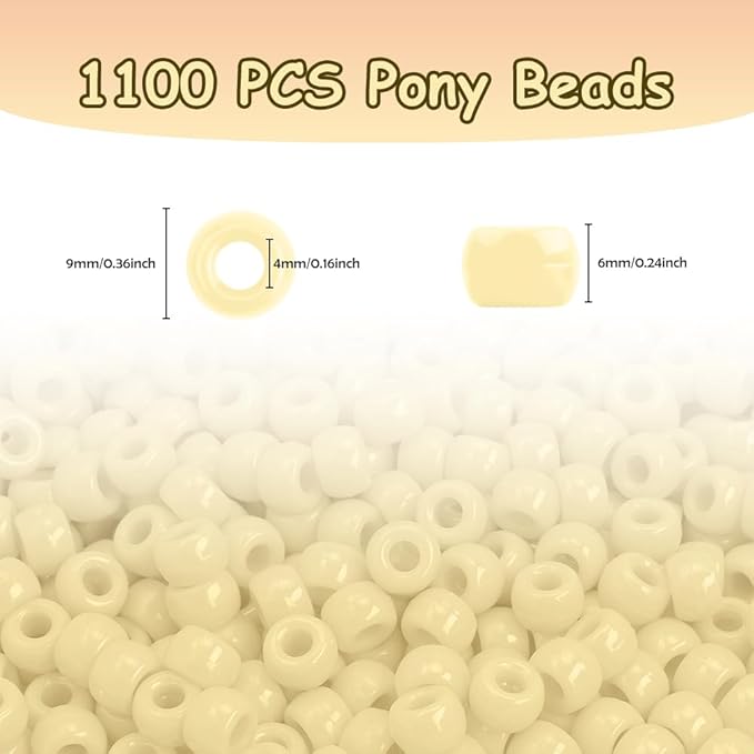 pony beads bulk 1100 pcs, beads for jewelry making, beads for bracelets making, hair beads, bracelet beads, plastic beads for crafts, hair beads for braids for girls(cream color)