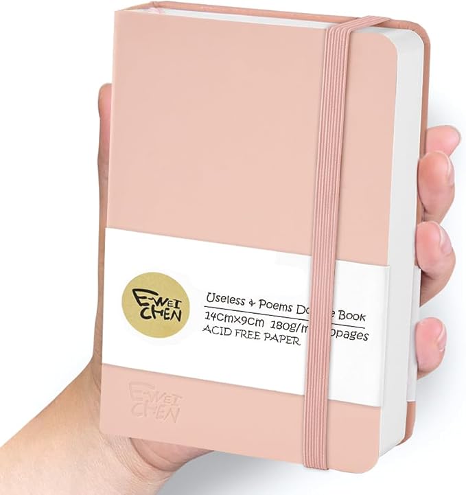 Mix Media Pad,3.5"x5.5" Small Hardcover Leather Art Sketchbook,60 Sheets(112lb/180gsm) Heavyweight Acid Free Artistic Painting Drawing Sketching Paper, Handy Pocket Journal Sketchbook.Pink