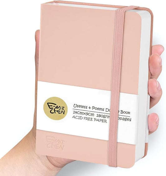 Mix Media Pad,3.5"x5.5" Small Hardcover Leather Art Sketchbook,60 Sheets(112lb/180gsm) Heavyweight Acid Free Artistic Painting Drawing Sketching Paper, Handy Pocket Journal Sketchbook.Pink
