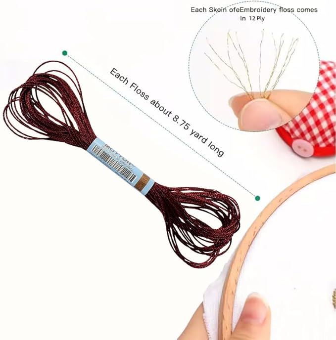 3 Skeins Embroidery Thread, Metallic Embroidery Floss Set, Polyester Cross-Stitch Threads for Hand Embroidery, String Art(E3685)
