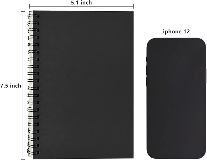 DSTELIN Blank Spiral Notebook, 1-Pack, Soft Cover, Sketch book, 100 Pages / 50 Sheets, 7.5 inch x 5.1 inch (Black)