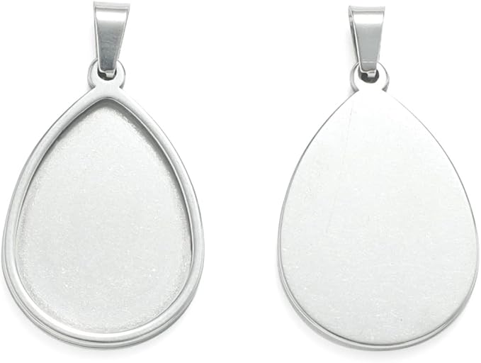 SHUNAE 10pcs Stainless Steel 18x25mm Teardrop Bezel Pendant Trays DIY Cameo Base Blanks for Necklace Making