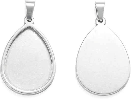 SHUNAE 10pcs Stainless Steel 18x25mm Teardrop Bezel Pendant Trays DIY Cameo Base Blanks for Necklace Making