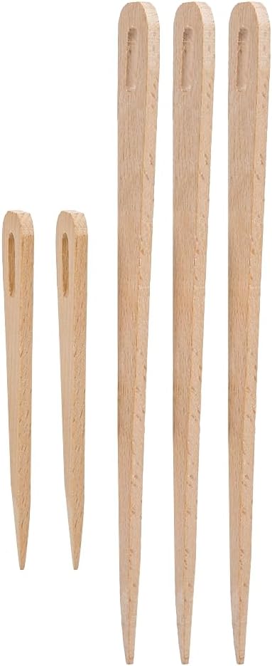 Haosie Wood Needle, 5 Pack Wooden Weaving Crochet Needle Hand Loom Stick Tapestry Sewing Making DIY Crafts Tools