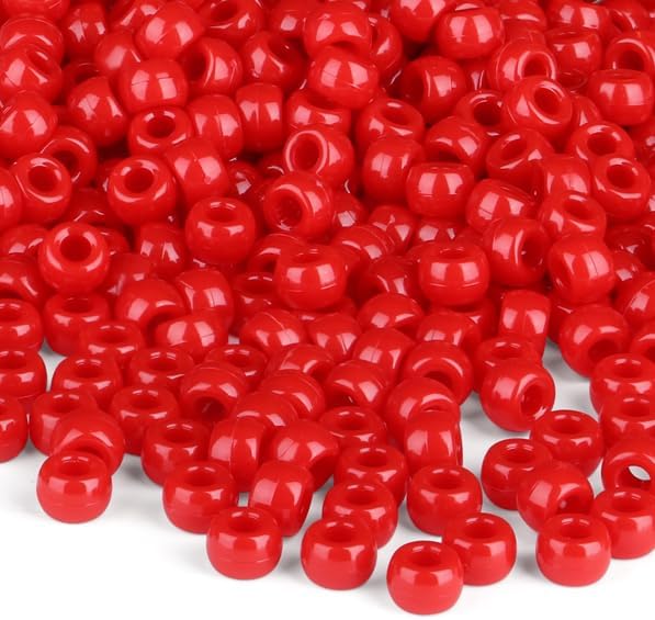 Red Pony Beads 1000Pcs 9mm Pony Beads Bulk Red Perler Beads for Friendship Bracelets Kandi Beads Hair Beads for Braids Beads for Crafts