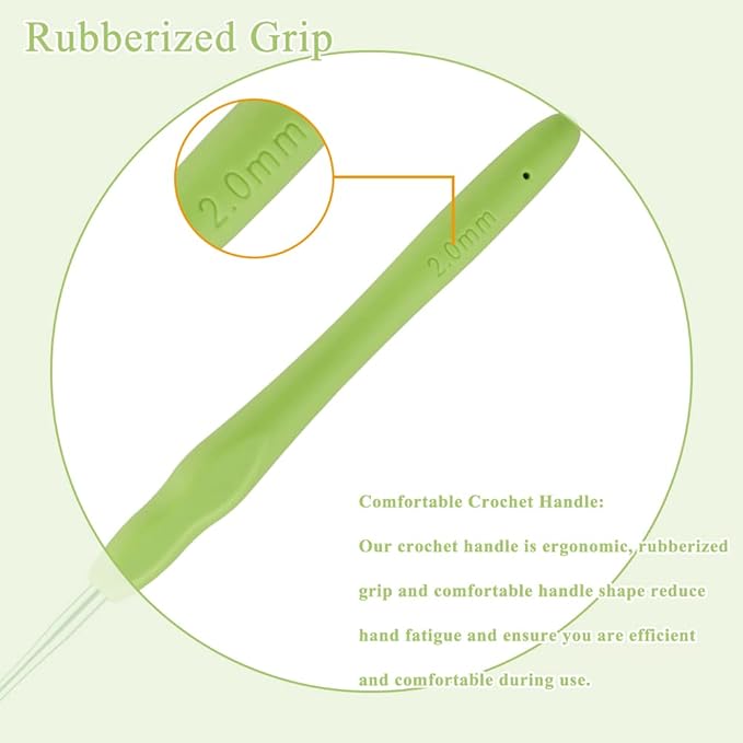 2mm Ergonomic Crochet Hook, Crochet Needles for Crocheting, Smooth Knitting Needles for Handmade DIY, Great Present for Women with Arthritic Hands, Random Color