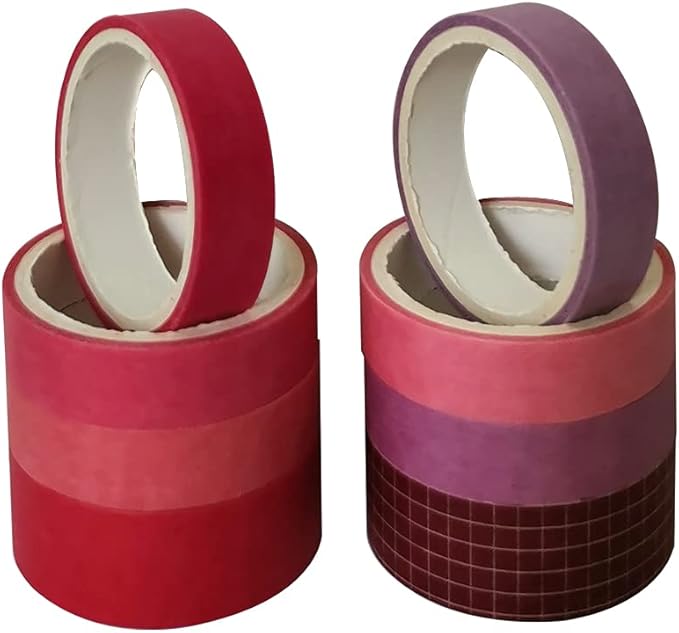 ZDOLAKIDS 8 Rolls Washi Tape Set Basic Solid Color Rose Red Adhesive Decorative Label Masking Tapes for DIY Scrapbooking Journaling Planner Letter Envelope Art Craft Cards