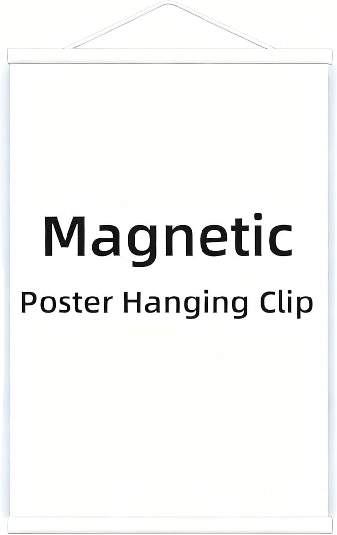 Magnetic Poster Hanger Frame for 24x36 24x32 24x18 Movie Music Posters Wall Art,Teak Wood Picture Frames for Large Canvas Diamond Map Decor, Living Room Calendar Banner Tapestry Photo Hanging Stand (White, 24in/60cm)