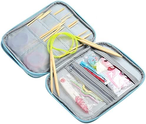 Knitting Needles & Crochet Hooks Organizer Zipper Bag, Portable Travel Storage Pouch for Circular Needles, Hooks, Accessories & Sewing Tools (Blue Sheep)