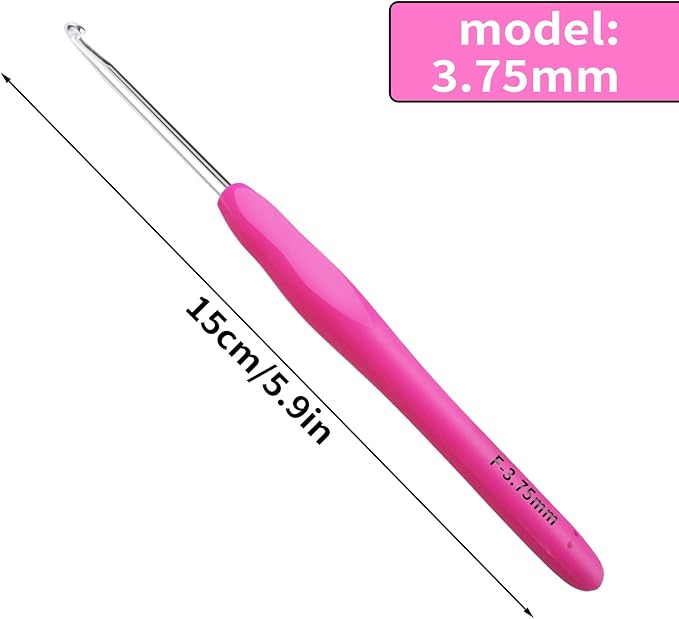 3.75mm Crochet Hook, Ergonomic Crochet Hooks with Soft Rubber Handle and Smooth Glide Head - Lightweight Aluminum Needles for Beginners, Arthritis, Yarn Projects, Long Crafting Sessions (3.75 mm)