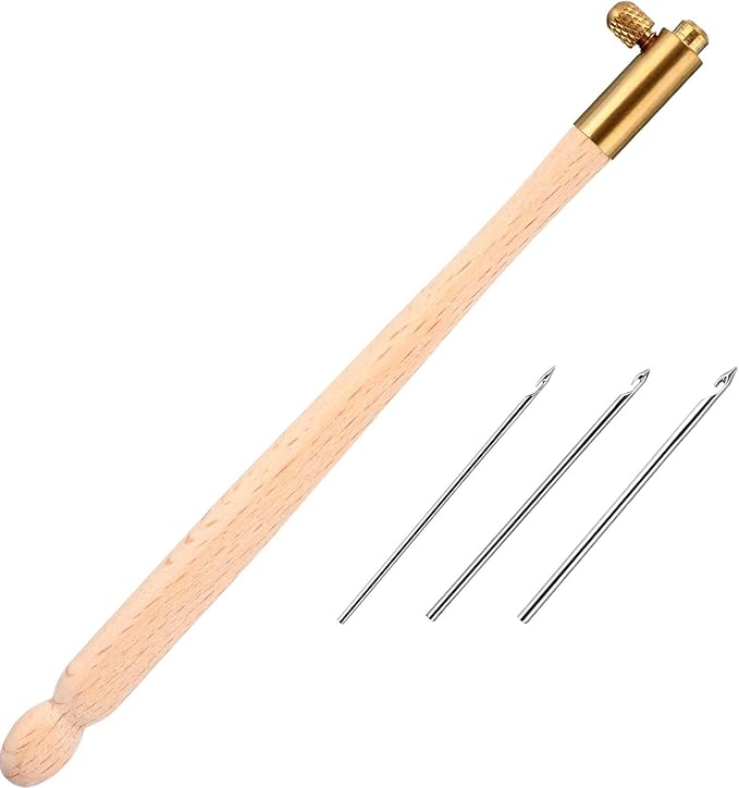 meekoo Tambour Hook with 3 Needles 70# 90# 100# Tambour Embroidery Kit Tool Crochet Hook Kit Sequin Beads Needle Set for Embroidery Sewing Crafting Handmade Artwork Making Gifts for Protect Hands(1)