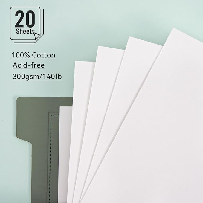 Lightwish Watercolor Sketchbook,100% Cotton Acid Free Watercolor Journal,300gsm/140lb Hot Press Watercolor Paper for Artists,Adults,Students,20 Sheets,9.25 * 6.3 Inches