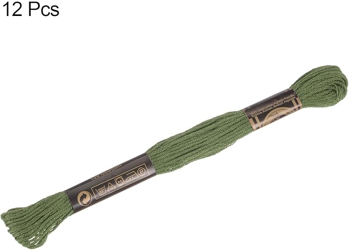 HARFINGTON 12 Skeins Embroidery Floss 8m Each Egyptian Long Fiber Cotton Cross Stitch Thread 26S/2x6 for Embroidery Projects Bracelet, Dark Green