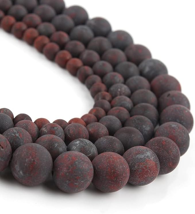 Stone Beads, 45pcs Matte Dark Red Garnet, 8mm Round Loose Beads for Jewelry Making, Bracelets, with Bag, String & Card