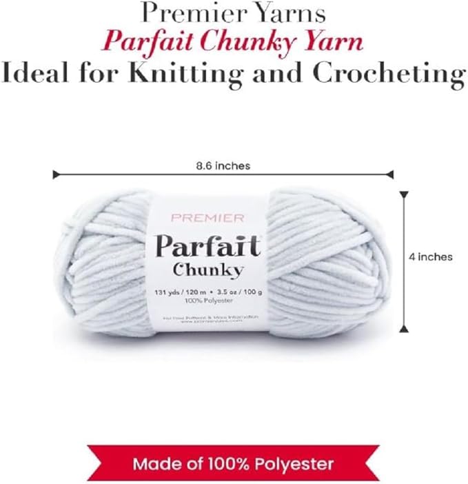 Premier Yarns Parfait Chunky Chenille Yarn 3.5 Oz 6 Super Bulky Weight 3 Pack Bundle with Bella's Stitch Place Holders (Pale Gray)