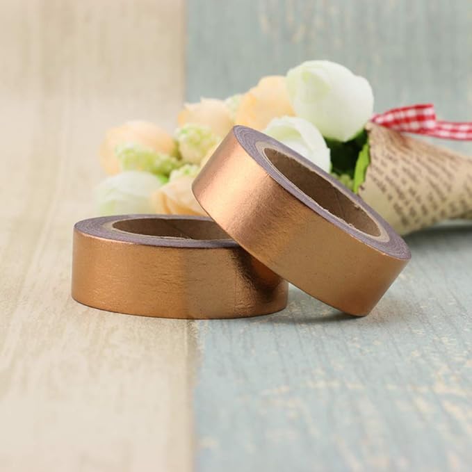 MEI YI TIAN 6 Rolls Solid Copper Gold Foil Washi Tape Set 15mmx10m Bronze Golden Stamping Paper Adhesive Masking Tapes Sticky Paper Tape for DIY Scrapbooking Journals Crafts Art Decoration