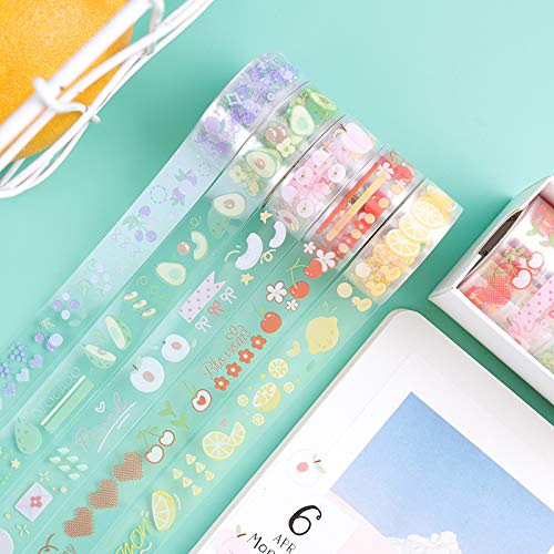 10 Rolls Waterproof Plastic Tape Cute 15mm Wide Self-Adhesive Tape Butterfly and Fruits Pattern Masking Clear Printed Sticker Lovely Gift for Scrapbook, Bullet Journal, Planner, Arts & Crafts-65.6 Ft