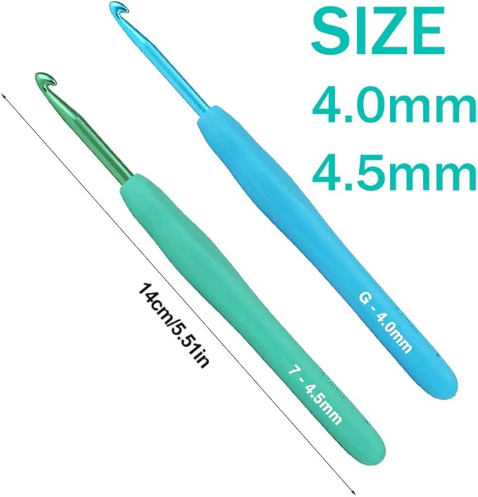 4mm and 4.5mm Crochet Hook，2pack Size Crochet Hook Aluminum Soft Grip Rubber Handle Needles,Ergonomic Handle Crochet Hooks Set, Crochet Needle for Beginners and Experienced Crochet Hooks Lovers