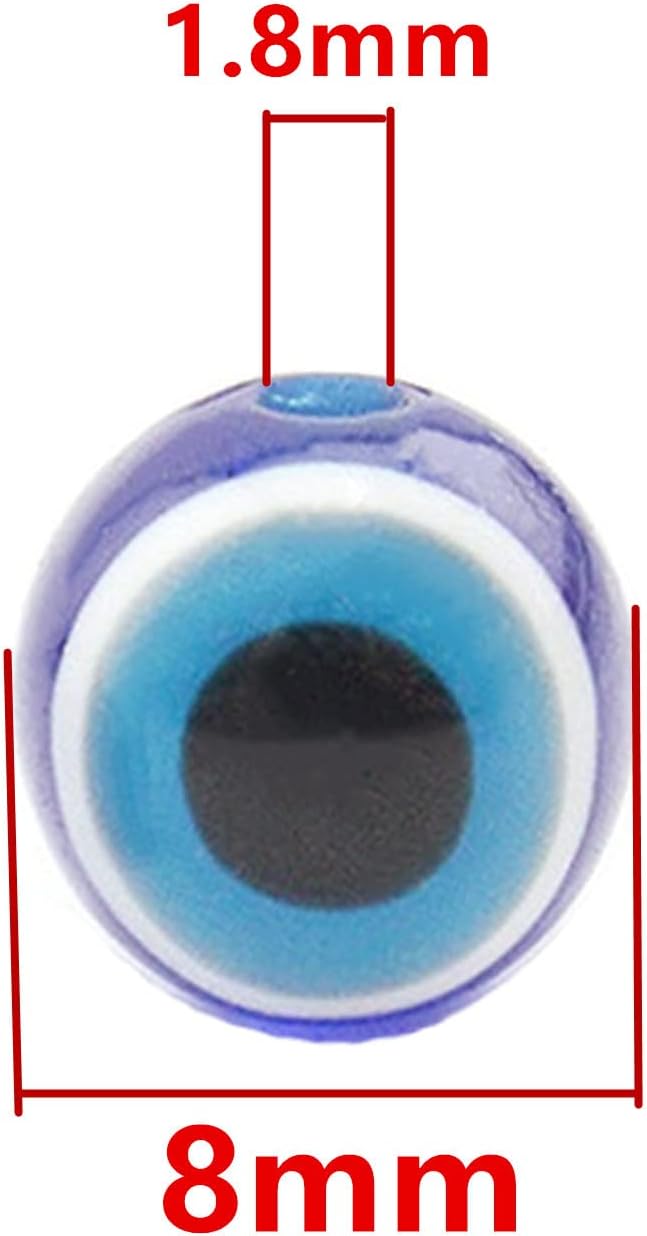 Xeahung 200 Pcs Round Evil Eye Beads for Jewelry Making Bracelets Making Kit Evil Eye Beads Earrings Necklace Christmas Ornament Birthday Gifts (8mm, Mixed Color)