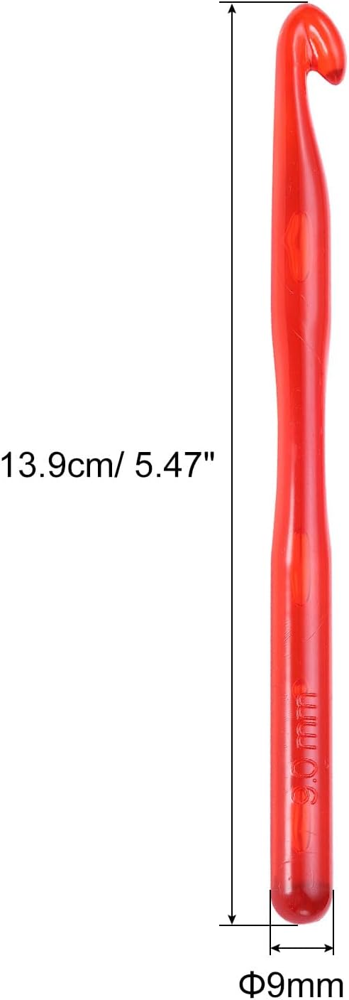 uxcell Crochet Hooks 9mm Ergonomic Knitting Needle Plastic Colorful Transparent Crochet Hooks for DIY Crocheting Yarn Blanket Carpet Weaving, Red