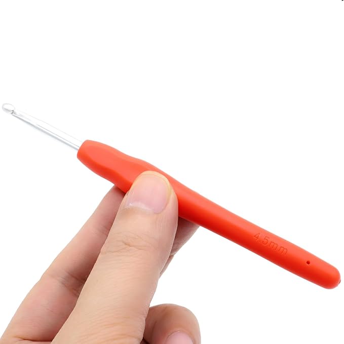 6Pcs 4.5mm Aluminum Soft Grip Rubber Ergonomic Handle Crochet Hook Knitting Needles US Size 7 for DIY Yarn Craft,Nice Gift for Women Adults Kids Children Beginners (Red)