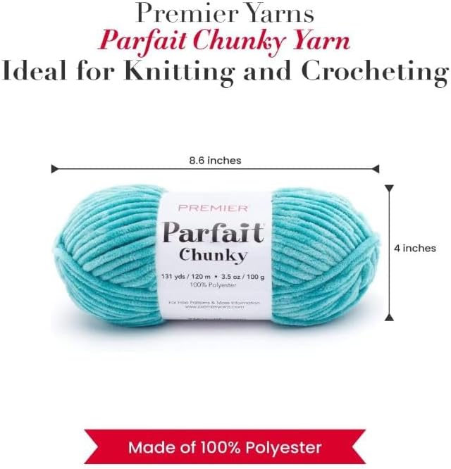 Premier Yarns Parfait Chunky Chenille Yarn 3.5 Oz 6 Super Bulky Weight 3 Pack Bundle with Bella's Stitch Place Holders (Lagoon)