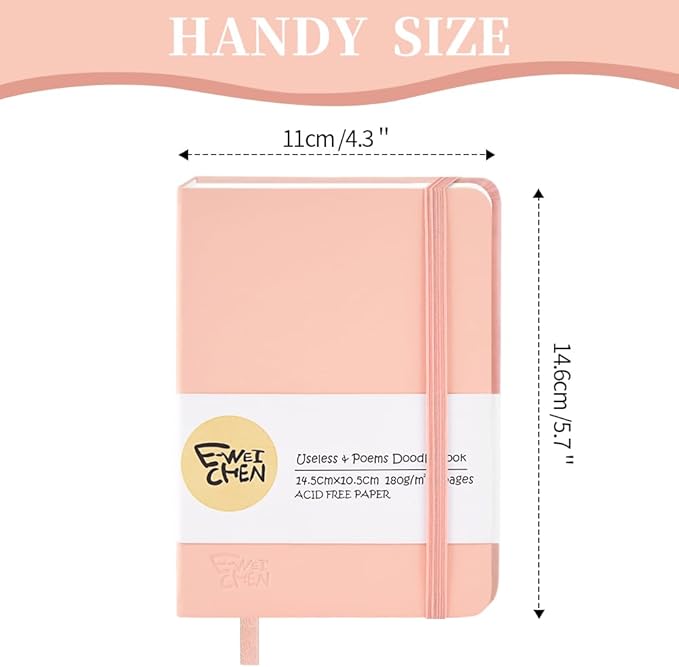 Hardcover 96Pages Blank Sketch Book for Drawing, Small 5.7x4.1 Pocket Journal Notebook for Travel, 180gsm Thick Paper Diary Notebooks for Work, PU Cover Memo for Writing. Pink