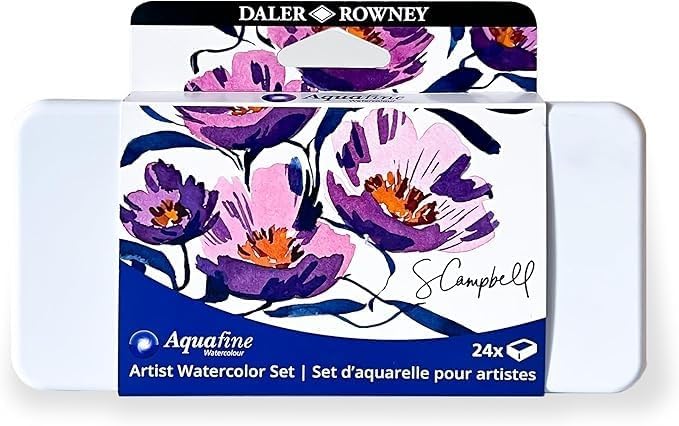 Daler-Rowney Aquafine Watercolor Paint Set, Shayda Campbell Artist Palette, Plastic Travel Set, 24 Half Pans, Assorted Colors, 1 Count
