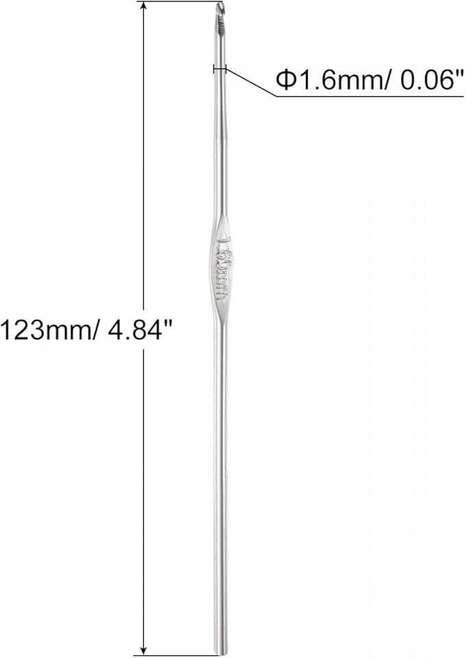 uxcell Stainless Steel Crochet Hook 1.6mm Knitting Needles for DIY Craft Yarn 6Pcs