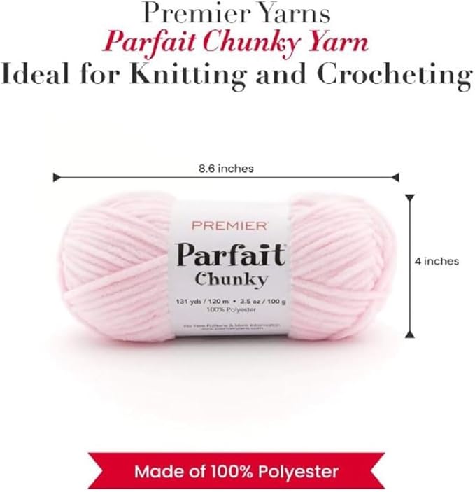 Premier Yarns Parfait Chunky Chenille Yarn 3.5 Oz 6 Super Bulky Weight 3 Pack Bundle with Bella's Stitch Place Holders (Cotton Candy)