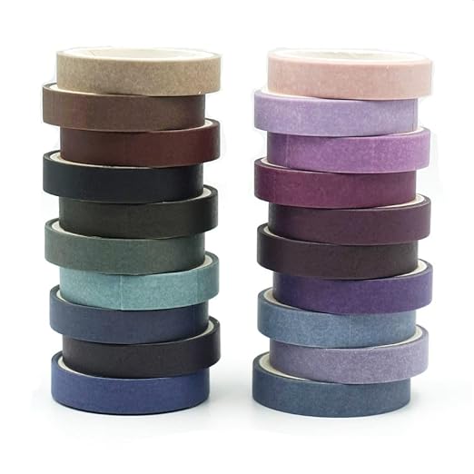 20 Rolls Washi Tape Set - Cool Tones Solid Colour Masking Tape, 197 Feet x 7.5mm Wide, for Journaling, Scrapbooking, Planners, Books & DIY Arts Crafts