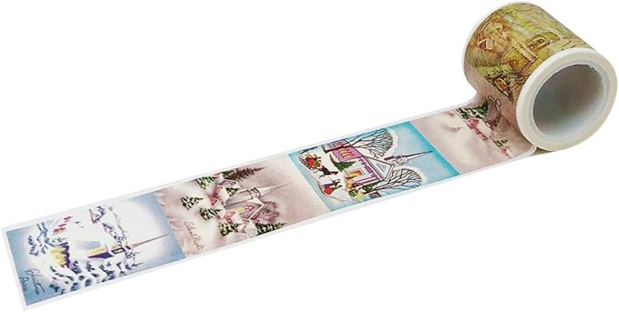 Wrapables Decorative Festive Wide Washi Masking Tape, 35mm x 5m, Snowy Churches