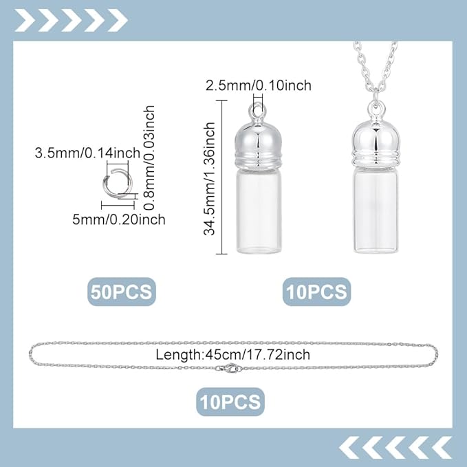 UNICRAFTALE 10 Sets Glass Vial Necklace Making Kit 17.7 Inch Glass Vial Pendant Necklace Wish Bottles Hourglass Memorial Keepsake Cremation Ashes Holder Memory Container for DIY