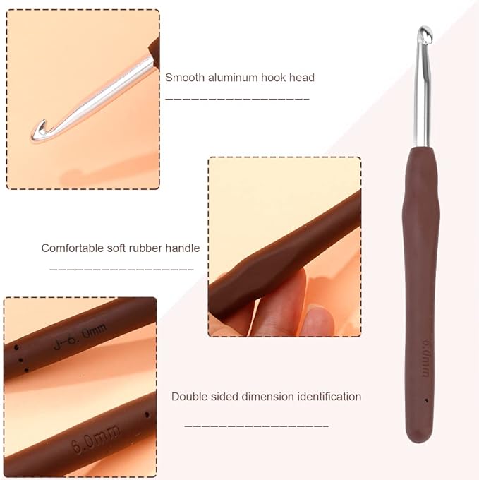 Crochet Hook, 6.0 mm Ergonomic Crochet Hook, Crochet Needles for Arthritic Hands, Knitting Needles with Soft Handle Beginners and Experienced Hobbyists (6.0 mm)