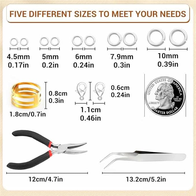 1200 Pcs Jump Rings for Jewelry Making Supplies, Necklace Repair Kit with Plier, Tweezer, Lobster Claw Clasps, Open Rings for Crafts & Keychains (1200Pcs Silver)