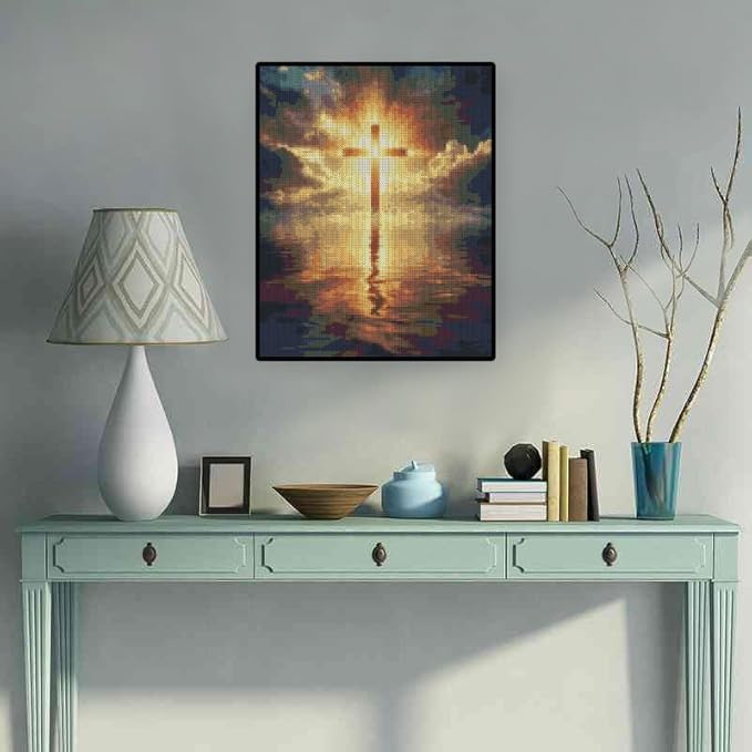 Jesus Stamped Cross Stitch Kits - Sea Needlepoint Counted Cross Stitch Kits for Beginners Adults Patterns Crossstitching Kits Dimensions Embroidery Kits Arts and Crafts (11CT Without Frame)