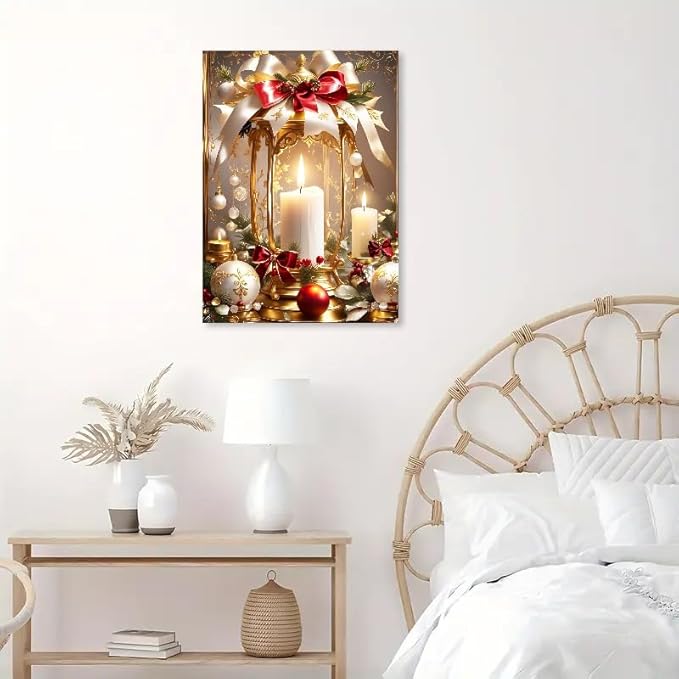 Christmas Stamped Cross Stitch Kits for Adults -Candle Embroidery Kits for Beginners Adults,11 CT Patterns Dimensions Counted Cross Stitch Kits for Adults Arts Craft 12x16 inch