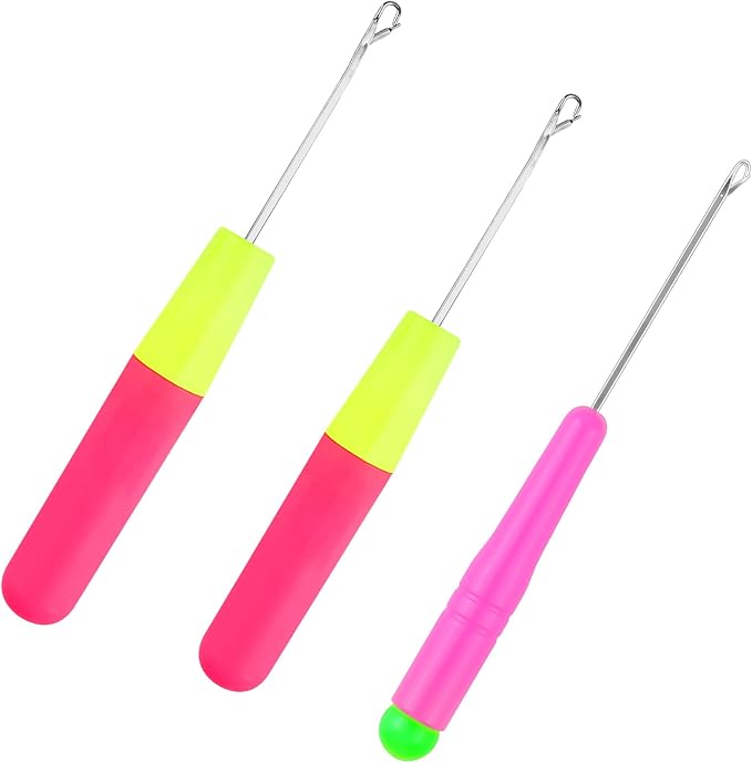 3Pack Latch Hook Tool, 3 Size Crochet Needle for Hair, Extension Micro Braid Multi-Purpose Knitting Needles,Hair Crochet Hook for Scarf Carpet Making, Art Craft (0.12+0.2+0.28 Inch)