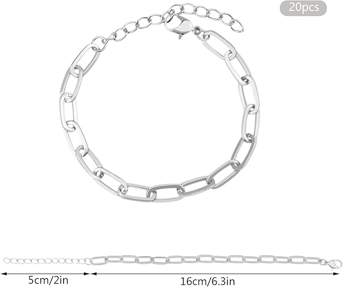 tiggell 20pcs Chain Bracelets Kit Alloy Link with Lobster Clasps for Christmas DIY Women Jewelry Findings Bracelet Making (Silver)
