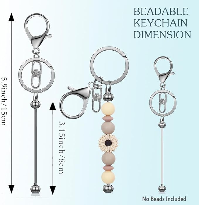 6 Pcs Beadable Keychain Bars Bulk for Beads DIY Blank Keychain Metal Beaded Keychains for Bead Key Chain Making Kit Crafts Gift Black