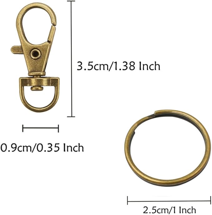 60 Pcs Premium Bronze Swivel Clasps Lanyard Snap Hooks with Key Rings, Key Chain Clip Hooks Lobster Claw Clasps for Keychain Clip Lanyard, Jewelry Making, DIY Crafts