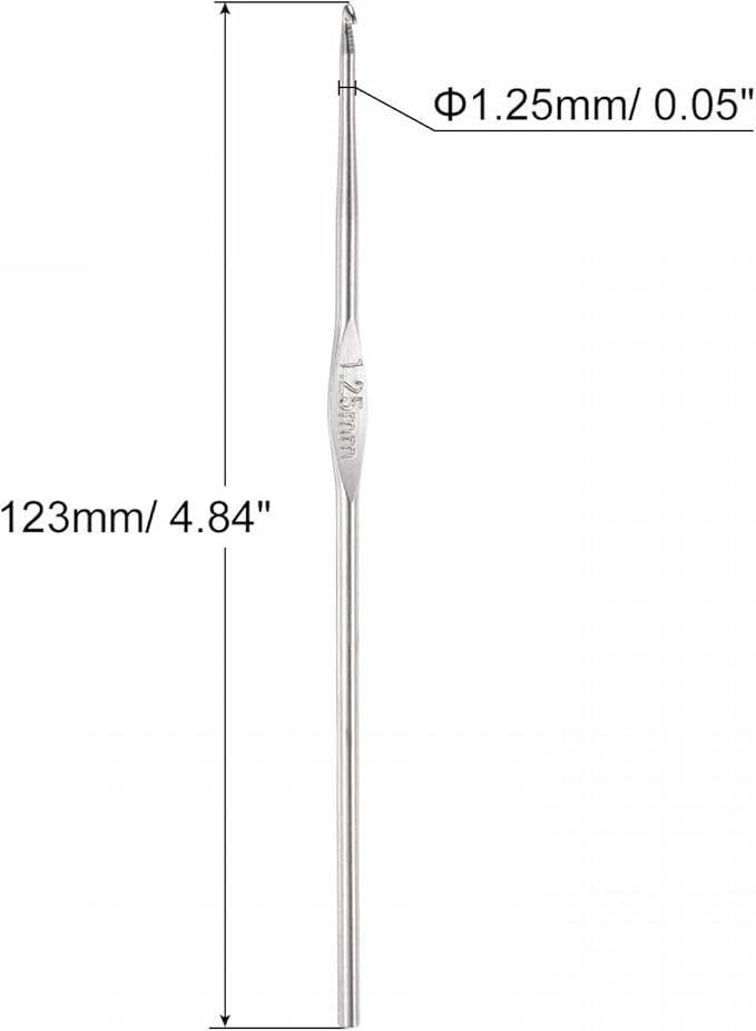 uxcell Stainless Steel Crochet Hook 1.25mm Knitting Needles for DIY Craft Yarn 6Pcs