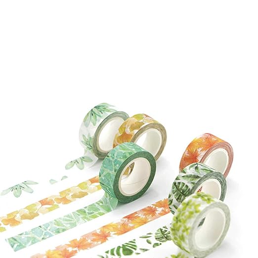 YUBBAEX Lush Plants Washi Tape Set 6 Rolls Floral Masking Decorative Tapes 15mm Wide (Feeling of Leaves)