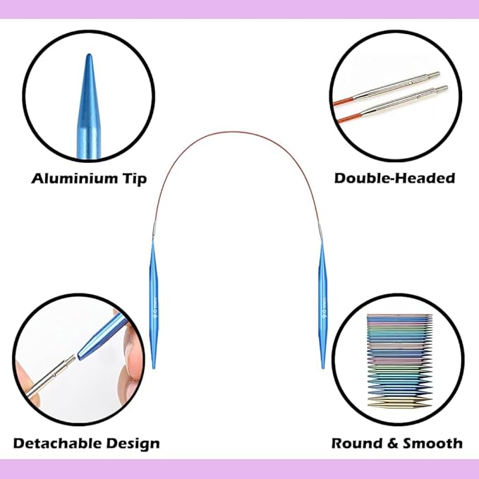 Yarniss 13 Pair Circular Knitting Needle Set 3.0~10.0mm, Interchangeable Aluminum Knitting Needles with Case