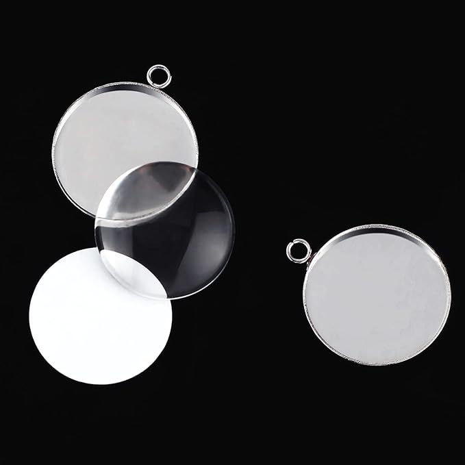 60 Sublimation Pendant Tray for Jewelry Making Include 20 Round Blank Pendant Base 20 Flatback Clear Glass Dome 20 Aluminum Sheet Sublimation Blanks Jewelry for DIY (16 mm)