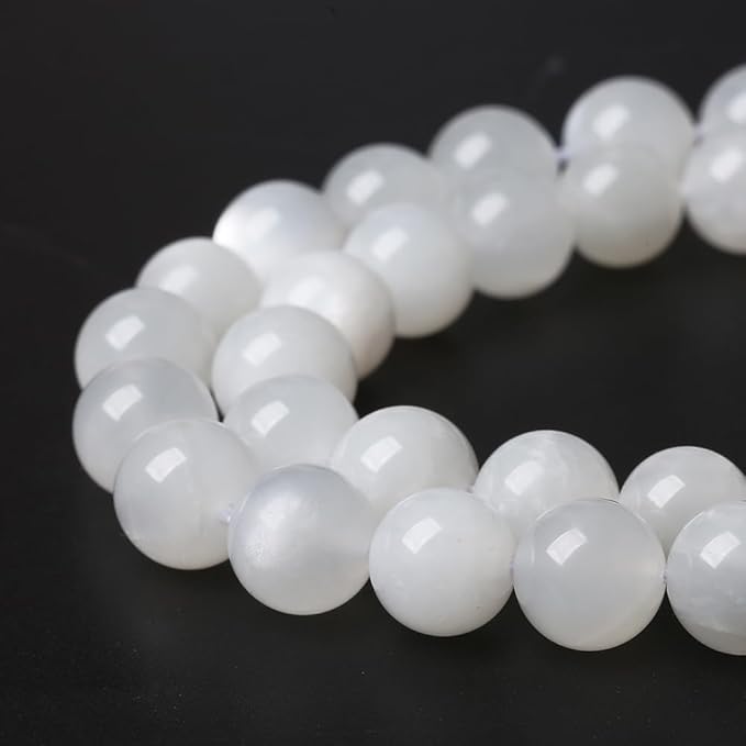 45pcs 8mm Natural White Moonstone Beads AAA Gemstone Round Loose Beads for Jewelry Making DIY Bracelets Necklaces Crystal Energy Healing Stone Beads 15" (8mm, White Moonstone)