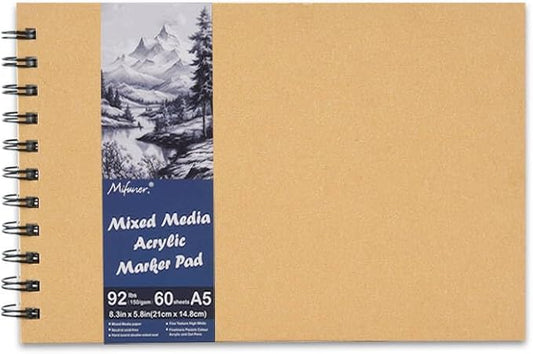 5.8" x 8.3" Mixed Media Sketch Book,Spiral Bound Hardcover Sketchbook,60 Sheets 92lb/150gsm Neutral White Acid Free Paper,Art Journal Sketchbook for Drawing Writing Sketching Illustration,Yellow